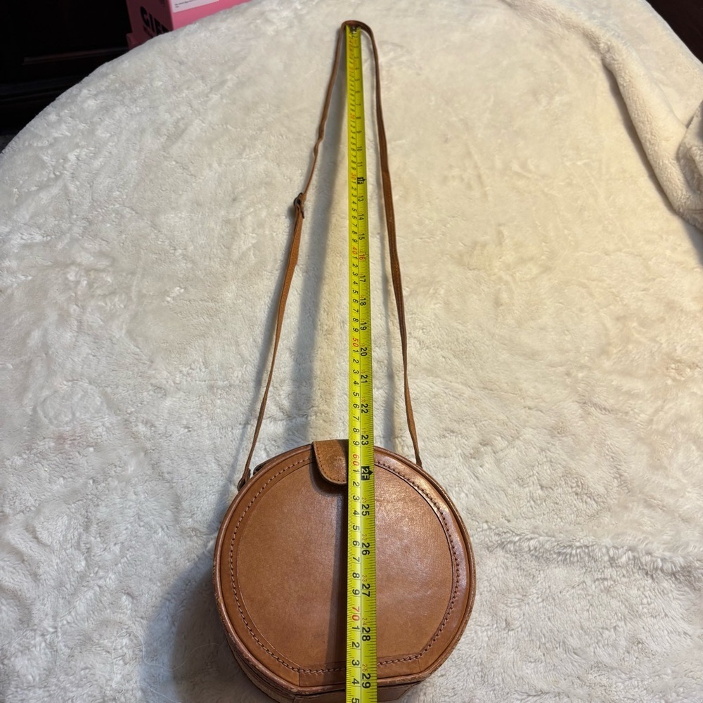 SALE! Vintage Leather Crossbody Bag Camel Brown Tan Rattan Sides Magnetic Snap - Picture 15 of 16
